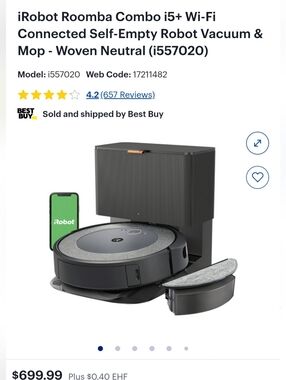 iRobot Roomba Combo i5+ Self‑Empty Robot Vacuum & Mop — Dark Gray